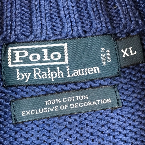 Polo Ralph Lauren Men’s Vintage Blue Cable Knitted 1/4 Zip Pullover Sweater XL - Picture 3 of 6